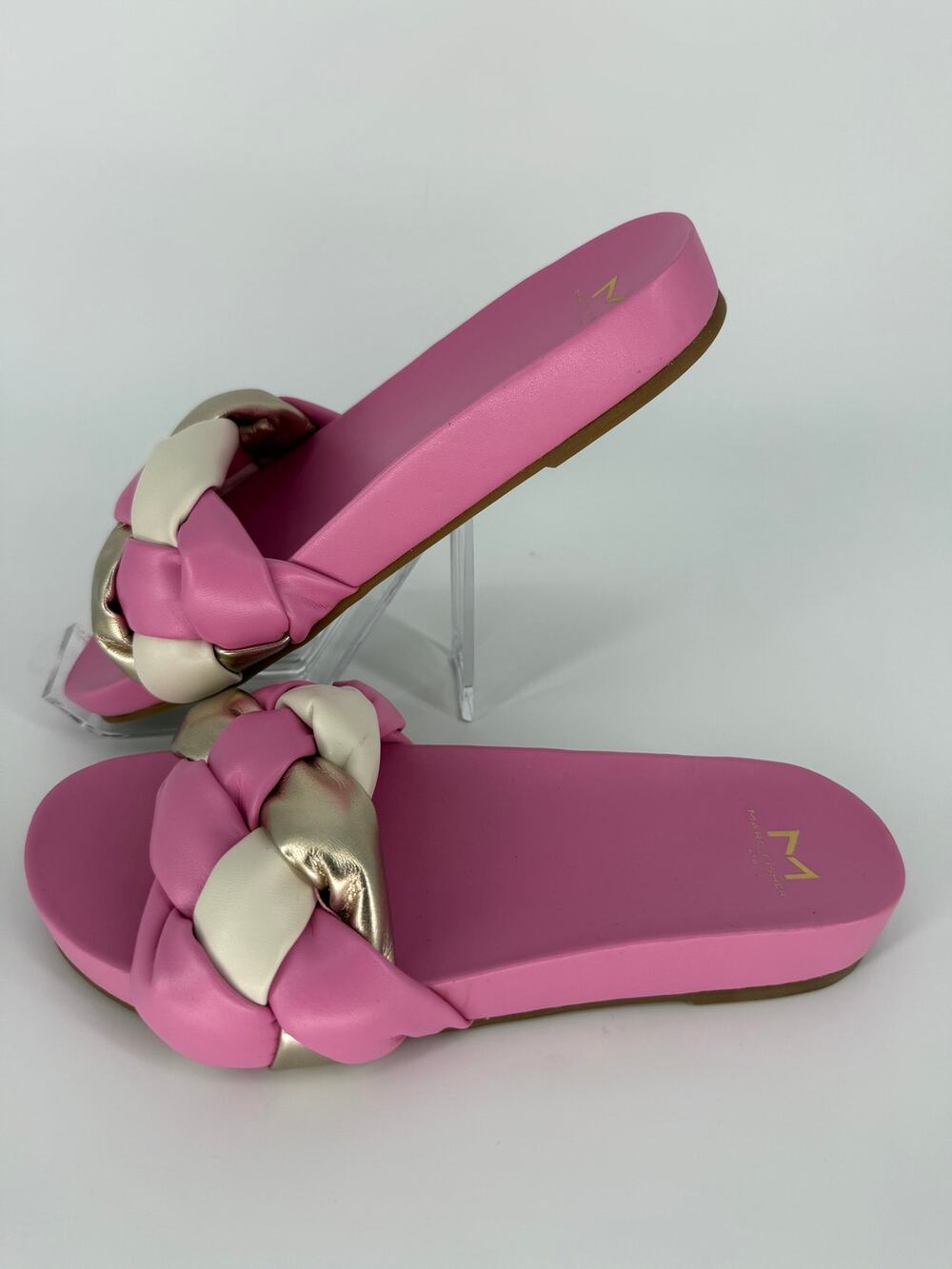 Marc Fisher LTD MLimenta 2 Womens 8M Pink Braided Leather Slide Sandals